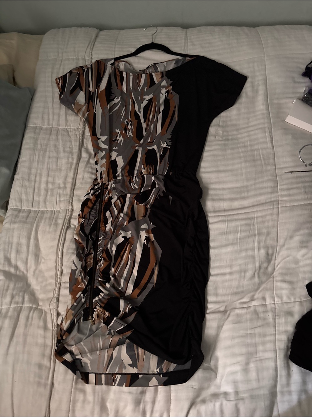 BCBGMaxAzria Black and Brown Abstract Print Midi Dress